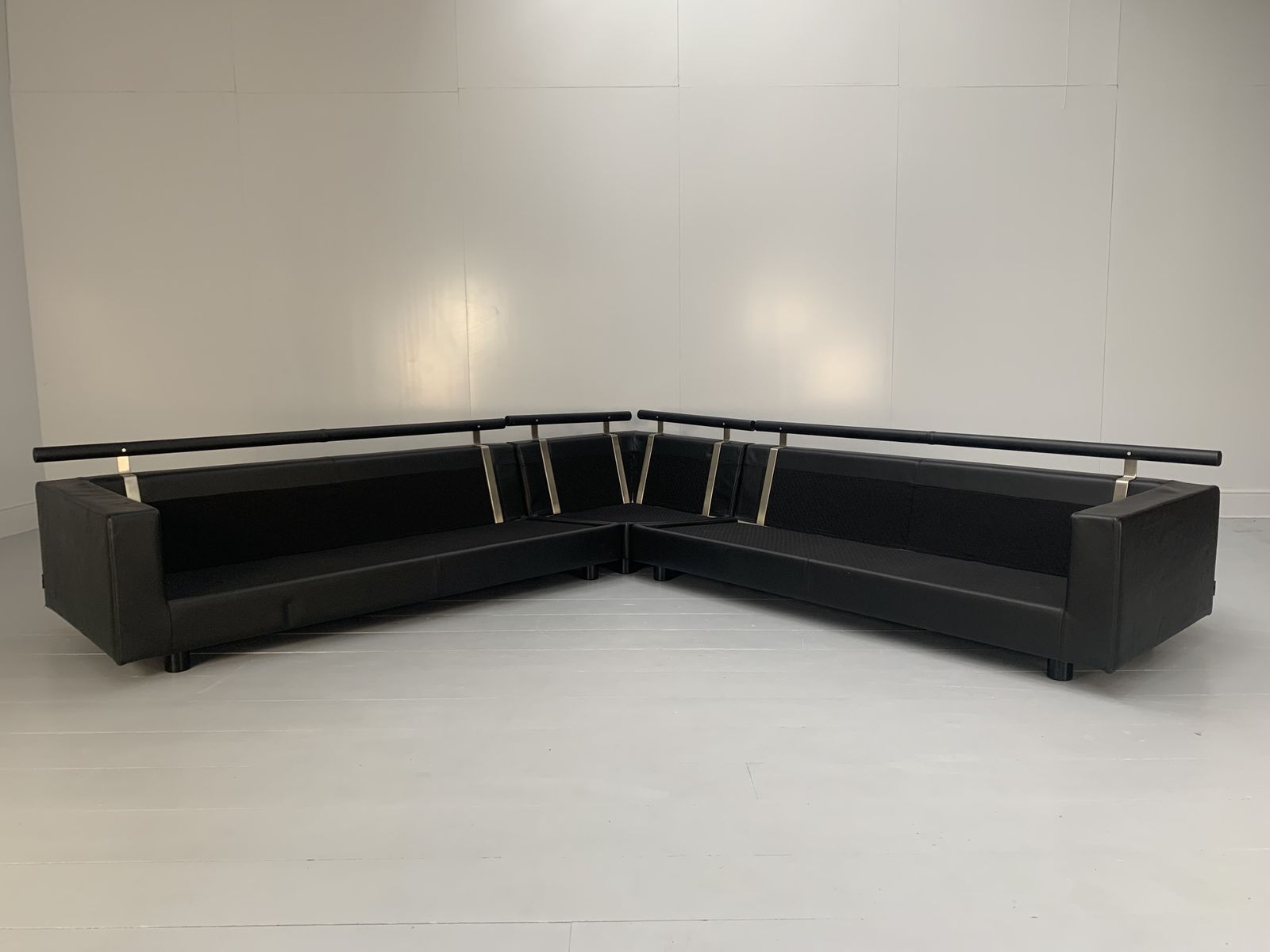 Flexform “Status” Sectional L Shape Sofa – In Black Leather & Blue Velvet photo buy