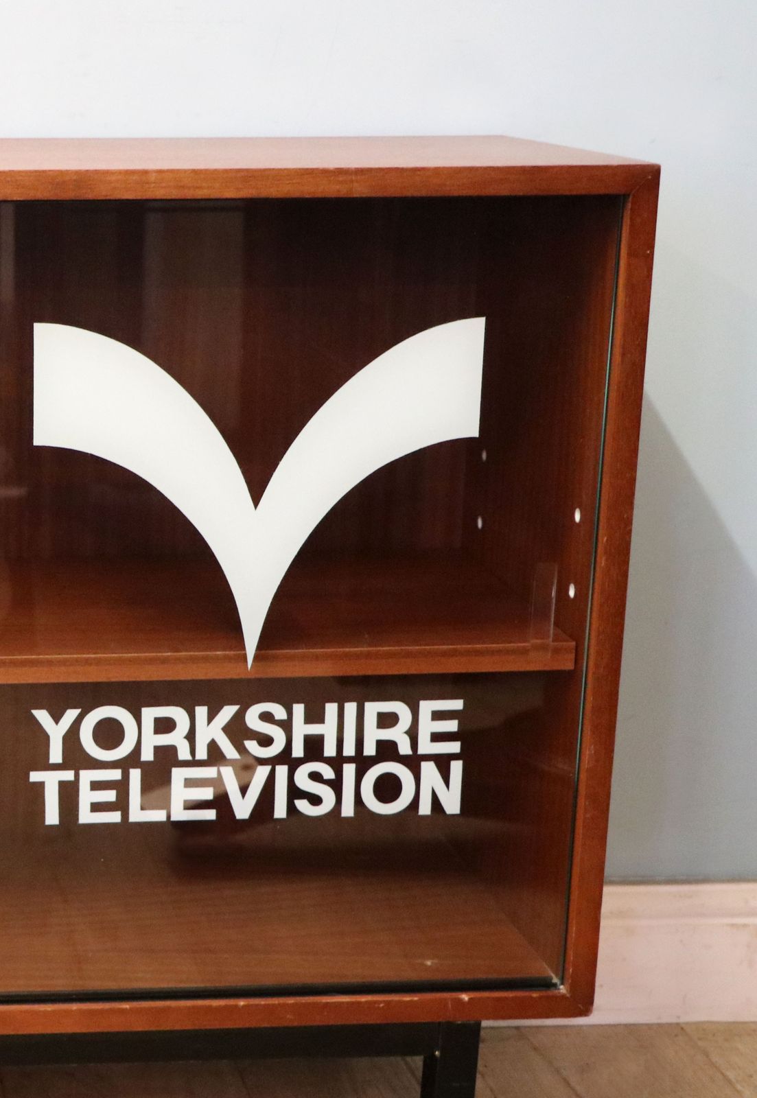 This Lovely Retro Teak Finish Display Cabinet Later Sign Written For Yorkshire Television. photo 395.0