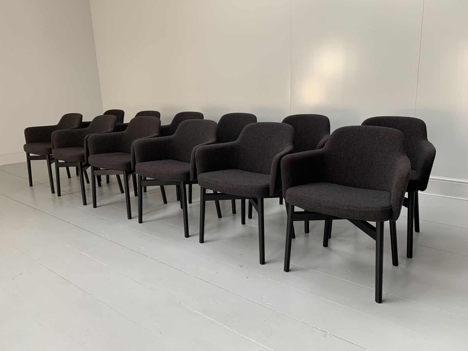 Suite Of 12 Knoll Studio “Krusin 016” Armchairs – In Dark Boucle Wool
