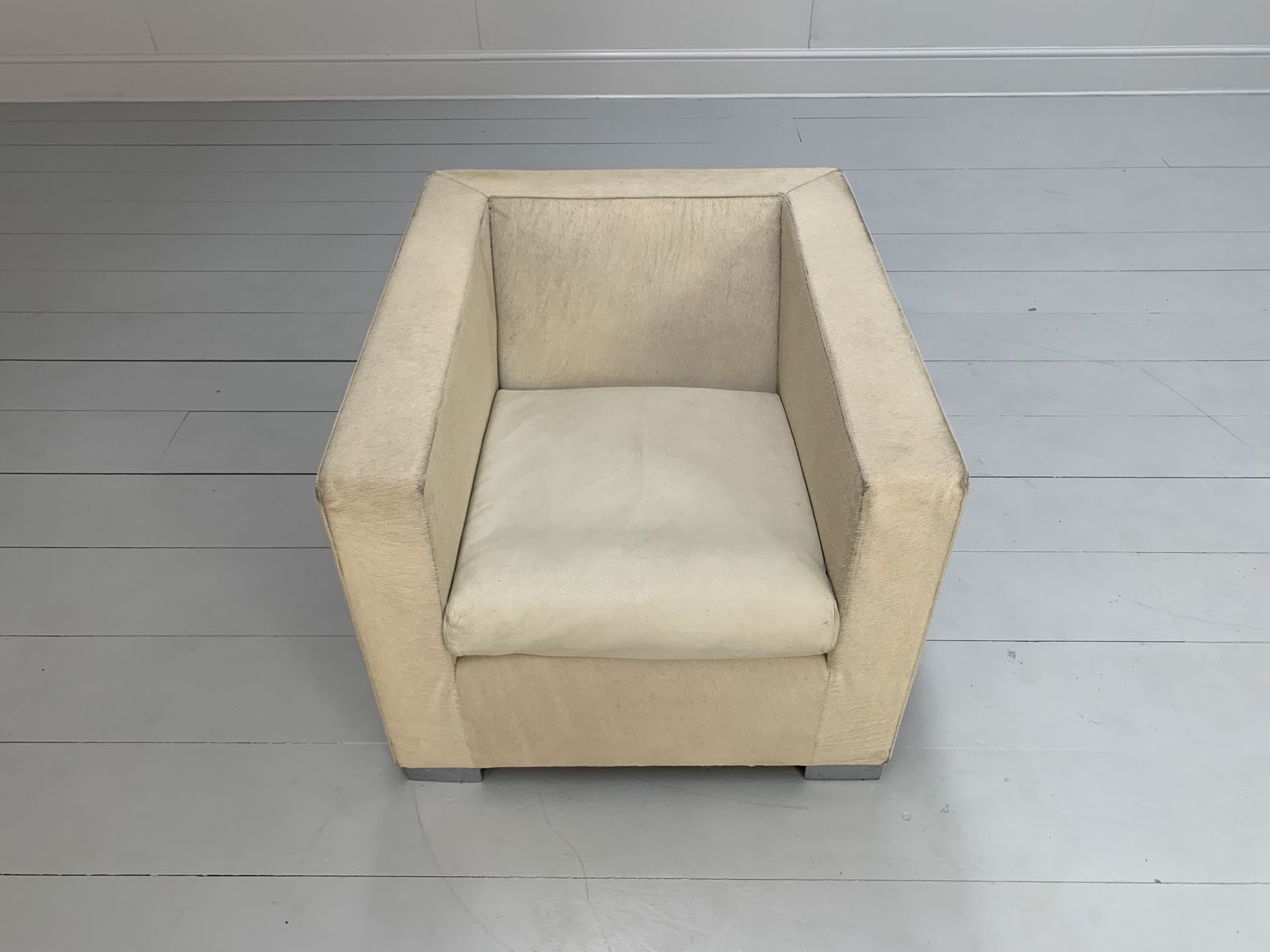 photo for sale Pair Of Minotti “Suitcase” Club Armchairs – In Pony Skin & “Pelle” Leather