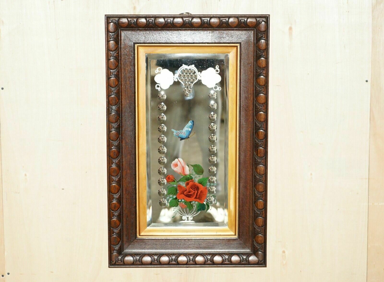 Unique Pair Of Antique Italian Venetian Carved Reverse Painted Bird Mirrors photo furniture