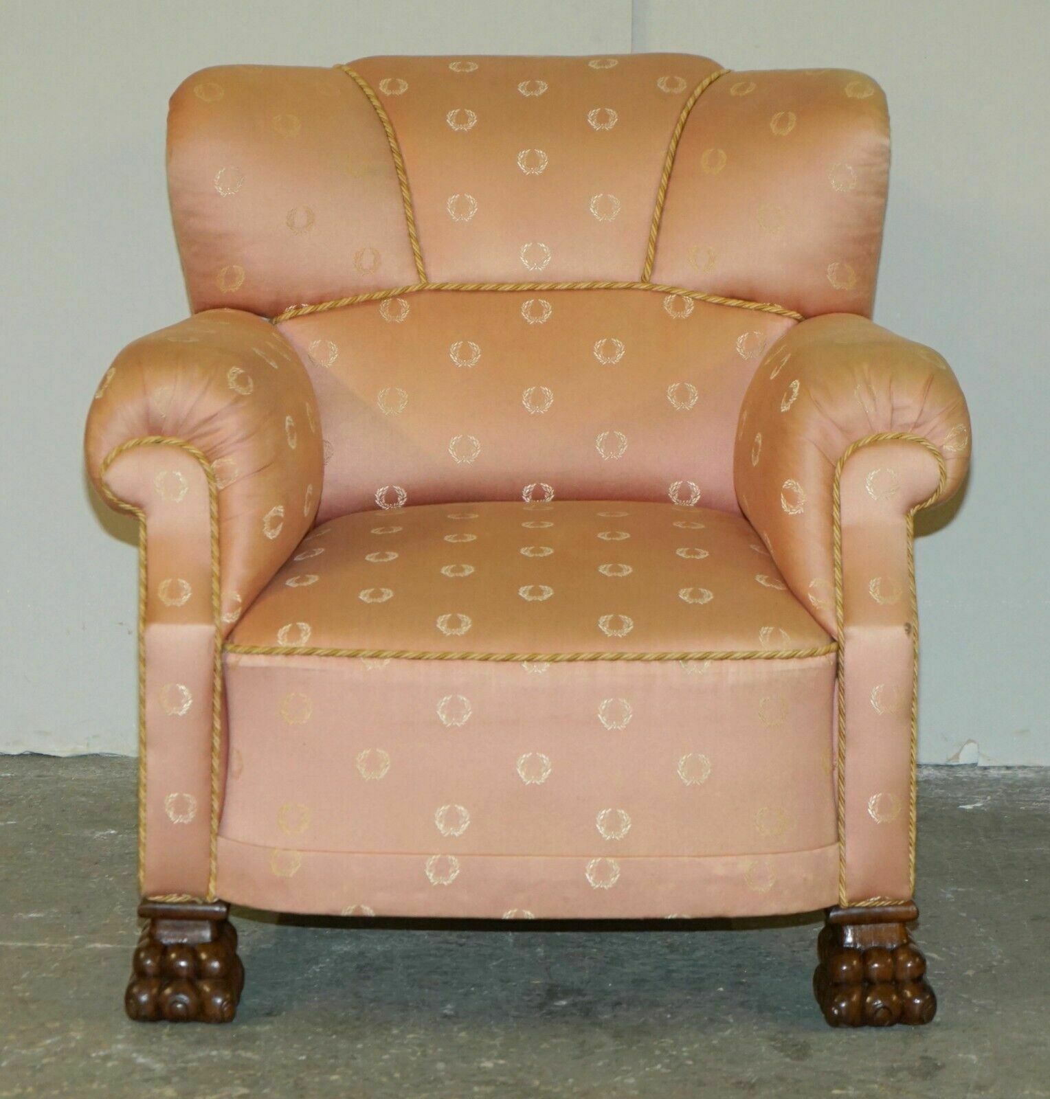Pair Of Antique Art Deco Circa 1920 Lions Hairy Paw Carved French Club Armchairs photo for sale