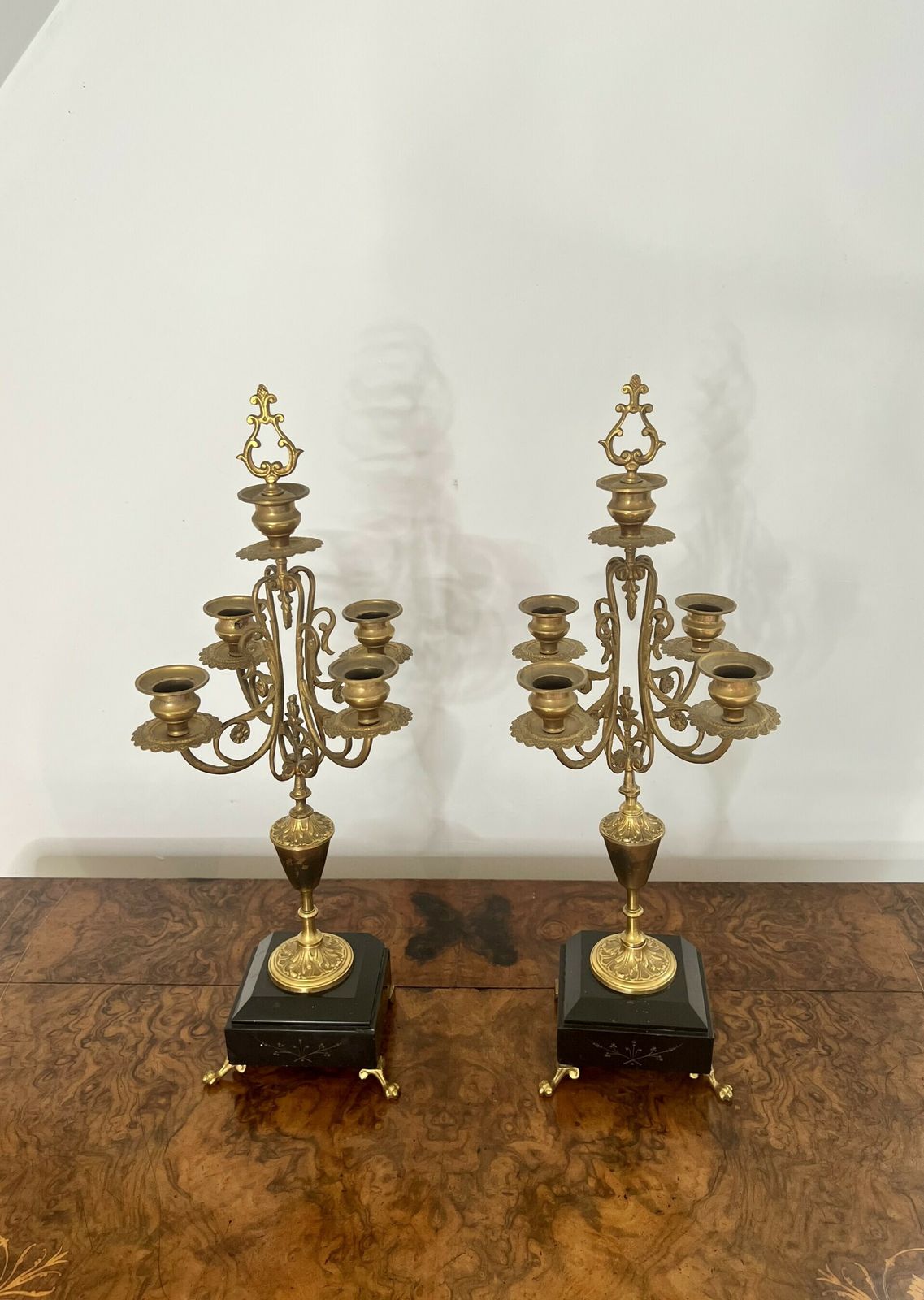 Pair Of Antique Quality Brass And Marble Candelabras photo 675.0