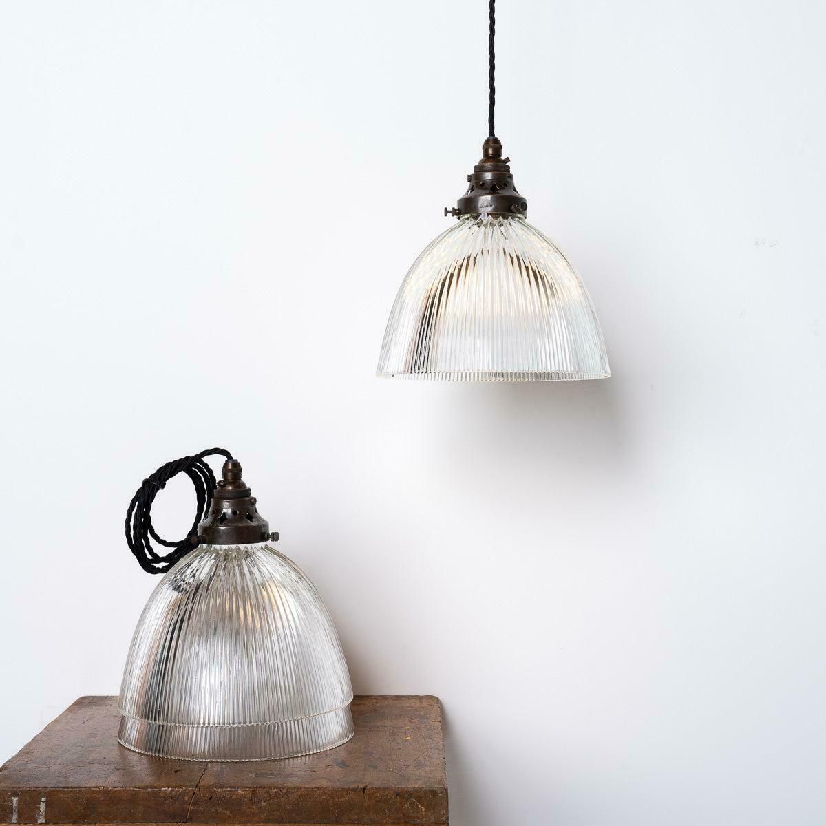 Lighting Reclaimed Holophane Prismatic Glass Church Lights With Brass Galleries photo