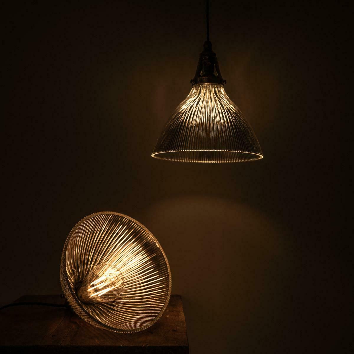 Antique Holophane Pendant Lights With Original Brass Fittings photo vinterior