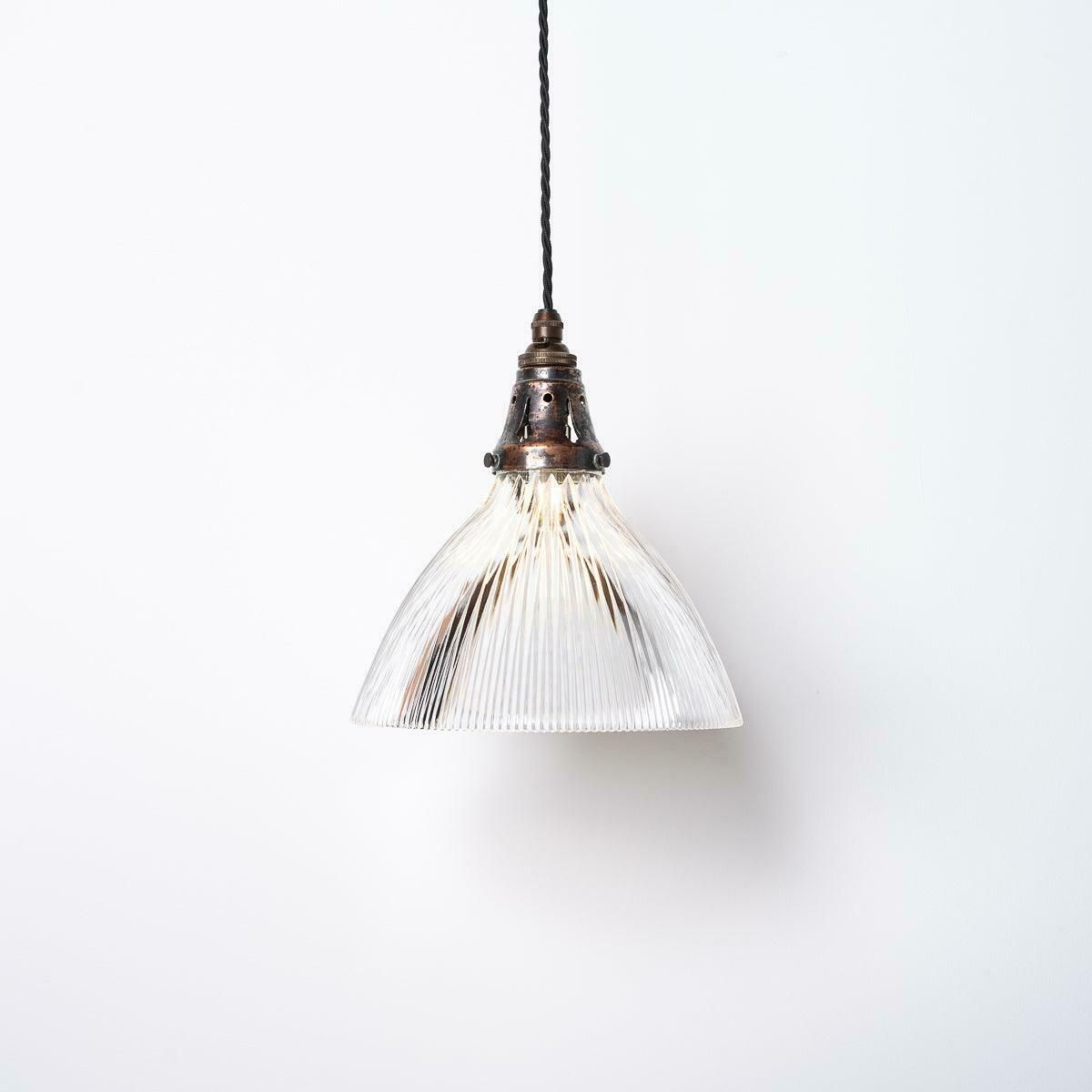 photo for sale Antique Holophane Pendant Lights With Original Brass Fittings