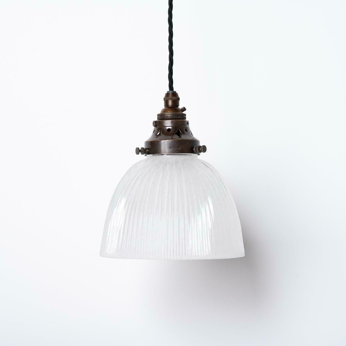 Small Antique Holophane Frosted Glass Light Shades With Original Brass Fittings