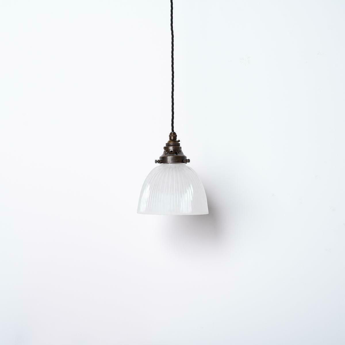 photo for sale Small Antique Holophane Frosted Glass Light Shades With Original Brass Fittings
