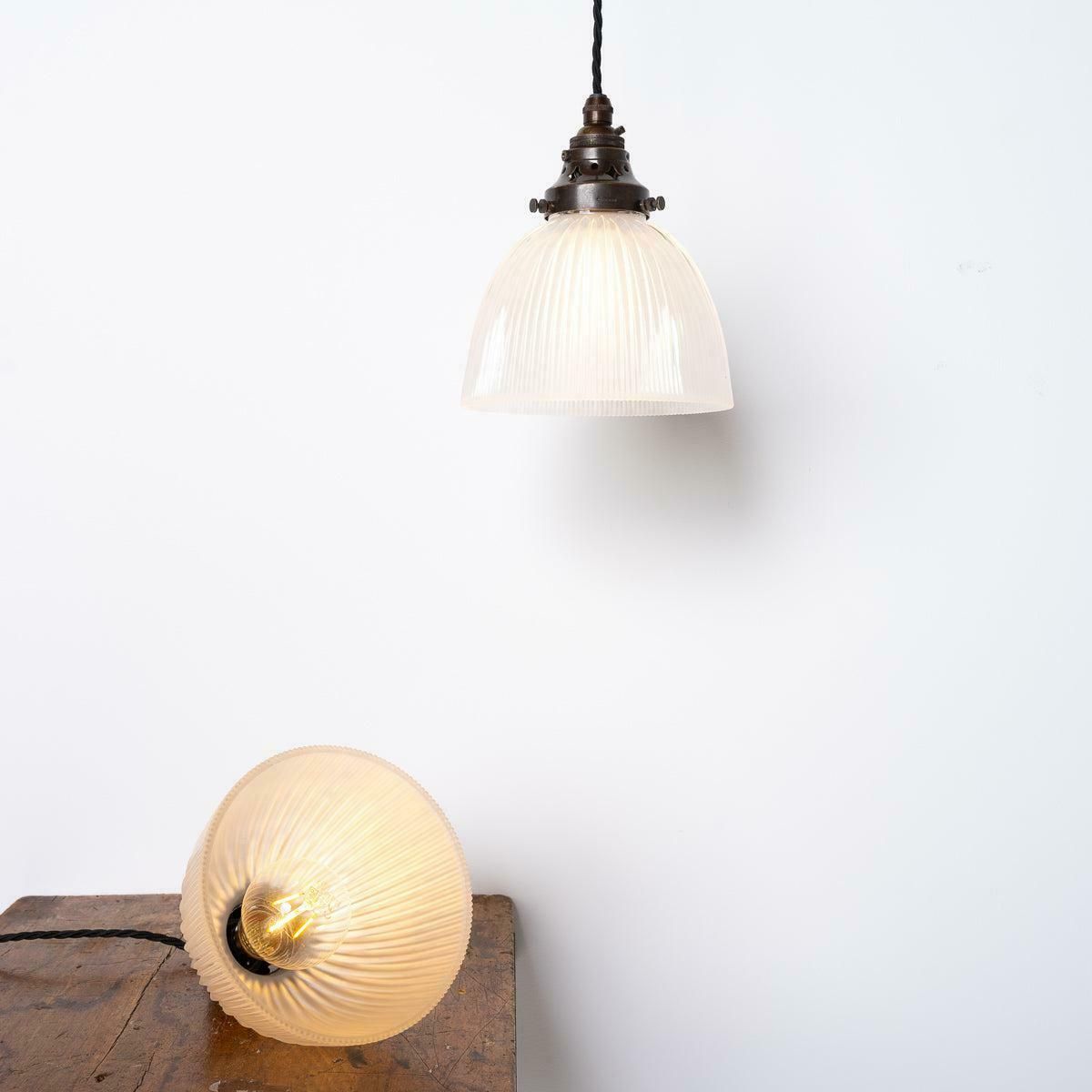 photo buy Small Antique Holophane Frosted Glass Light Shades With Original Brass Fittings