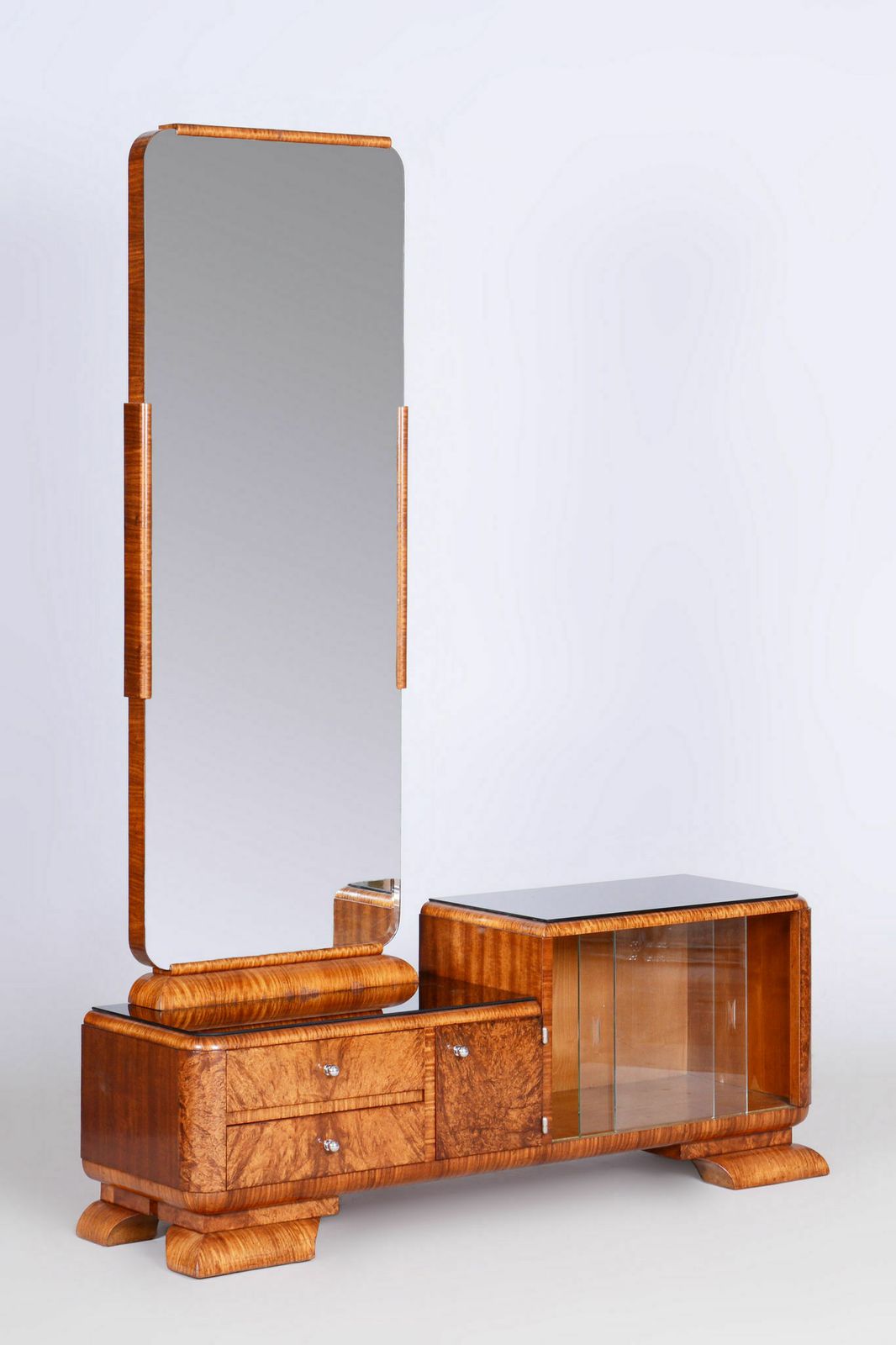 Restored Artdeco Dressing Mirror, Palisandr, Walnut Root Veneer, Revived Original Polish, France, 1920s