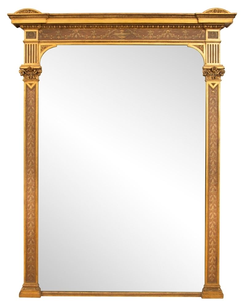 A Superb 1800's Large Antique Gilded And Painted Overmantle Mirror