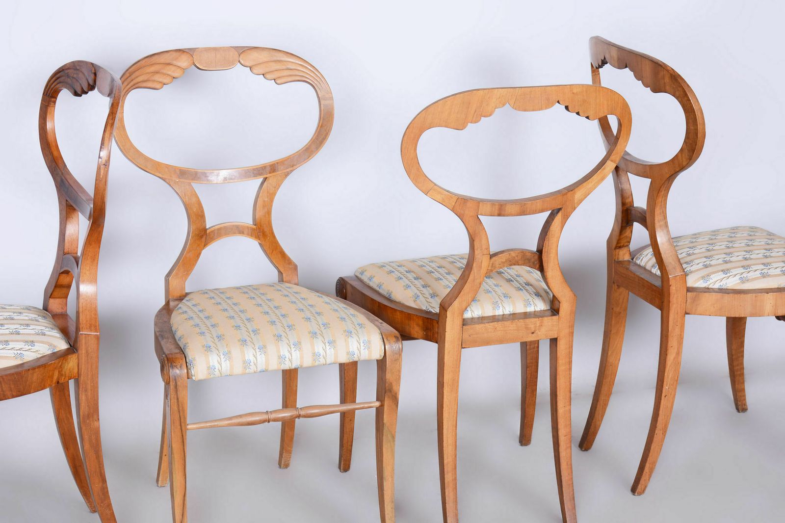 photo for sale Restored Biedermeier Set Of Four Chairs, Filigree Viennese Chair Model, Oak, Walnut, Vienna, Austria, 1820s