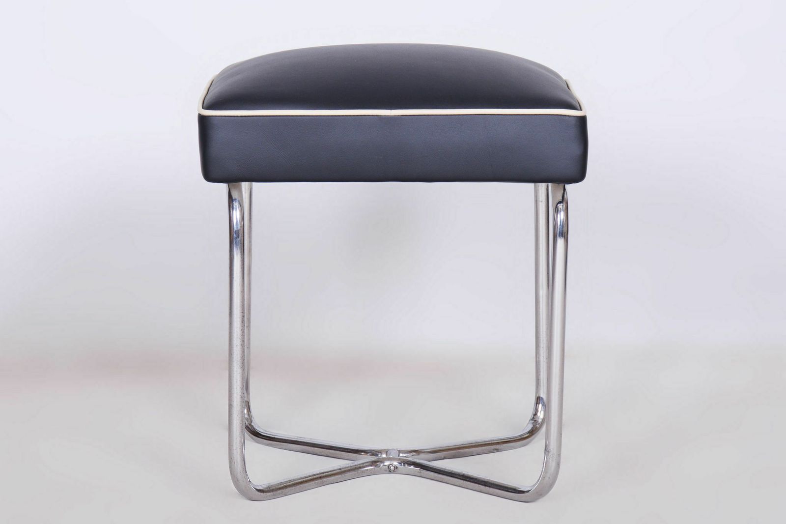 Restored Bauhaus Stool, M. Breuer, Mücke Melder, Chrome, High Quality Leather, Czechia, 1930s photo furniture