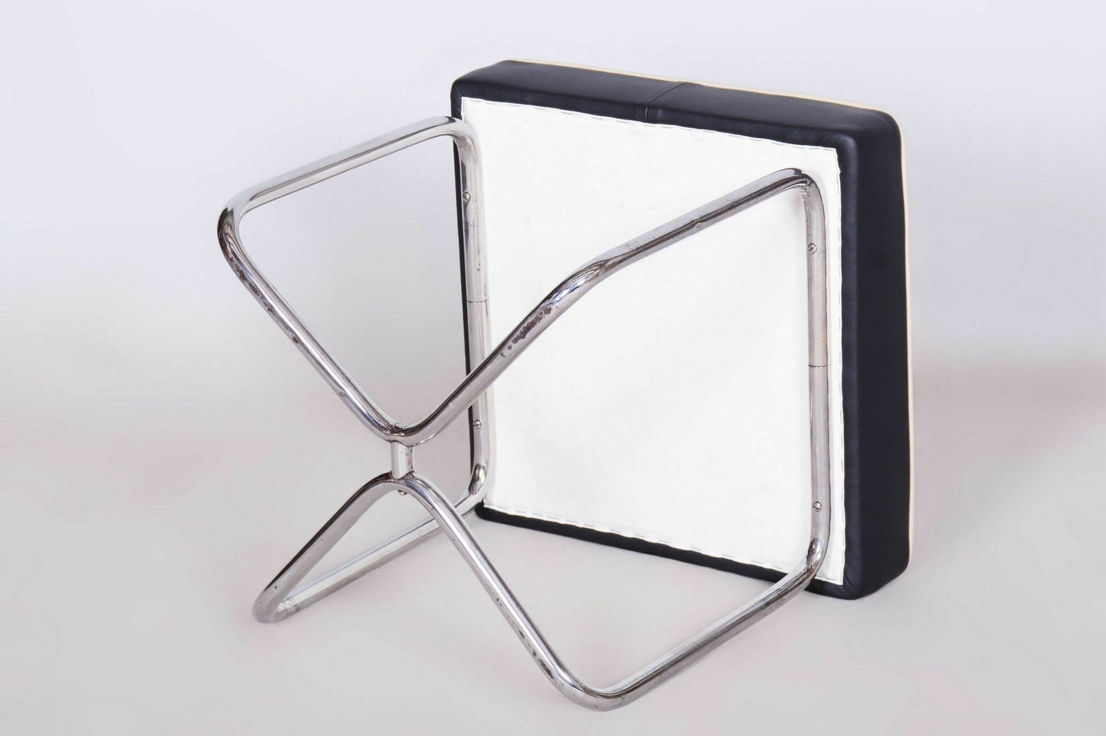 Restored Bauhaus Stool, M. Breuer, Mücke Melder, Chrome, High Quality Leather, Czechia, 1930s photo 750.0