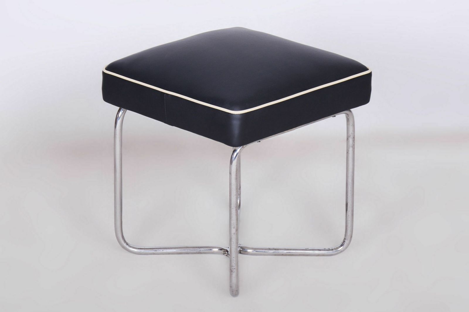Restored Bauhaus Stool, M. Breuer, Mücke Melder, Chrome, High Quality Leather, Czechia, 1930s photo vinterior