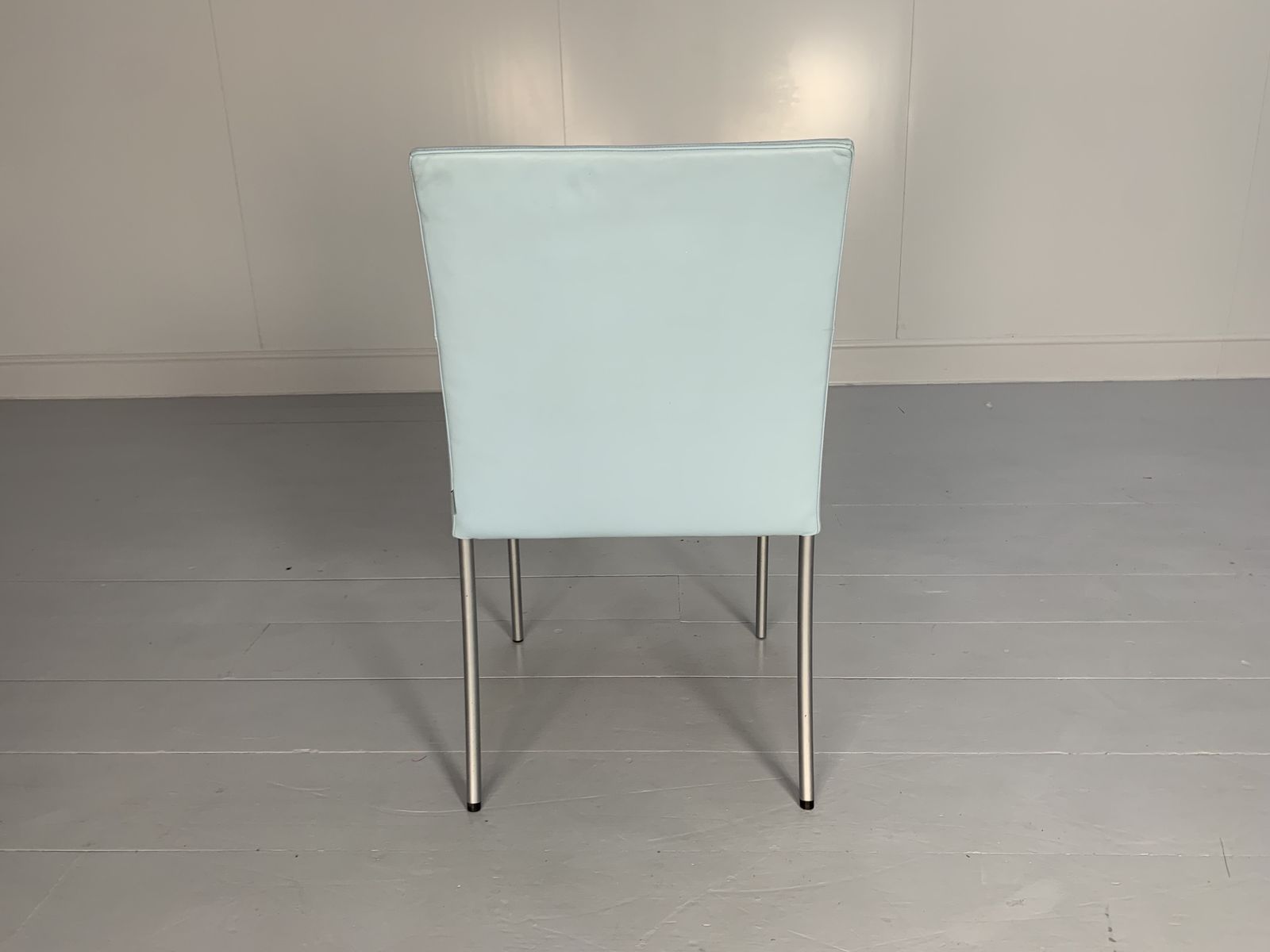 Suite Of 8 Walter Knoll “Jason 391” Dining Chairs – In Sky Blue Leather photo buy
