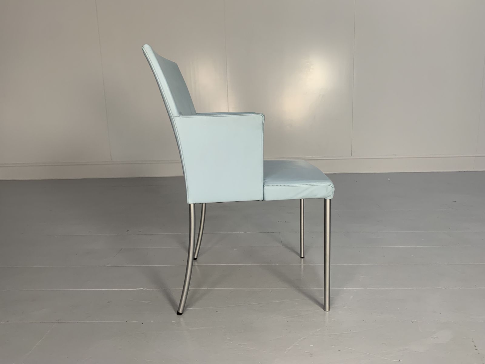 Suite Of 8 Walter Knoll “Jason 391” Dining Chairs – In Sky Blue Leather photo vintage