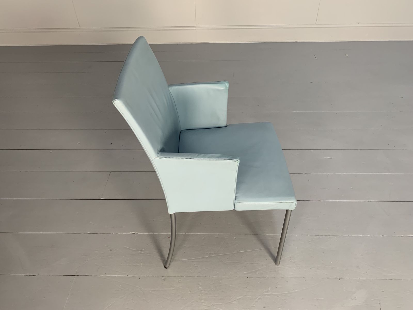 3900.0 Suite Of 8 Walter Knoll “Jason 391” Dining Chairs – In Sky Blue Leather photo