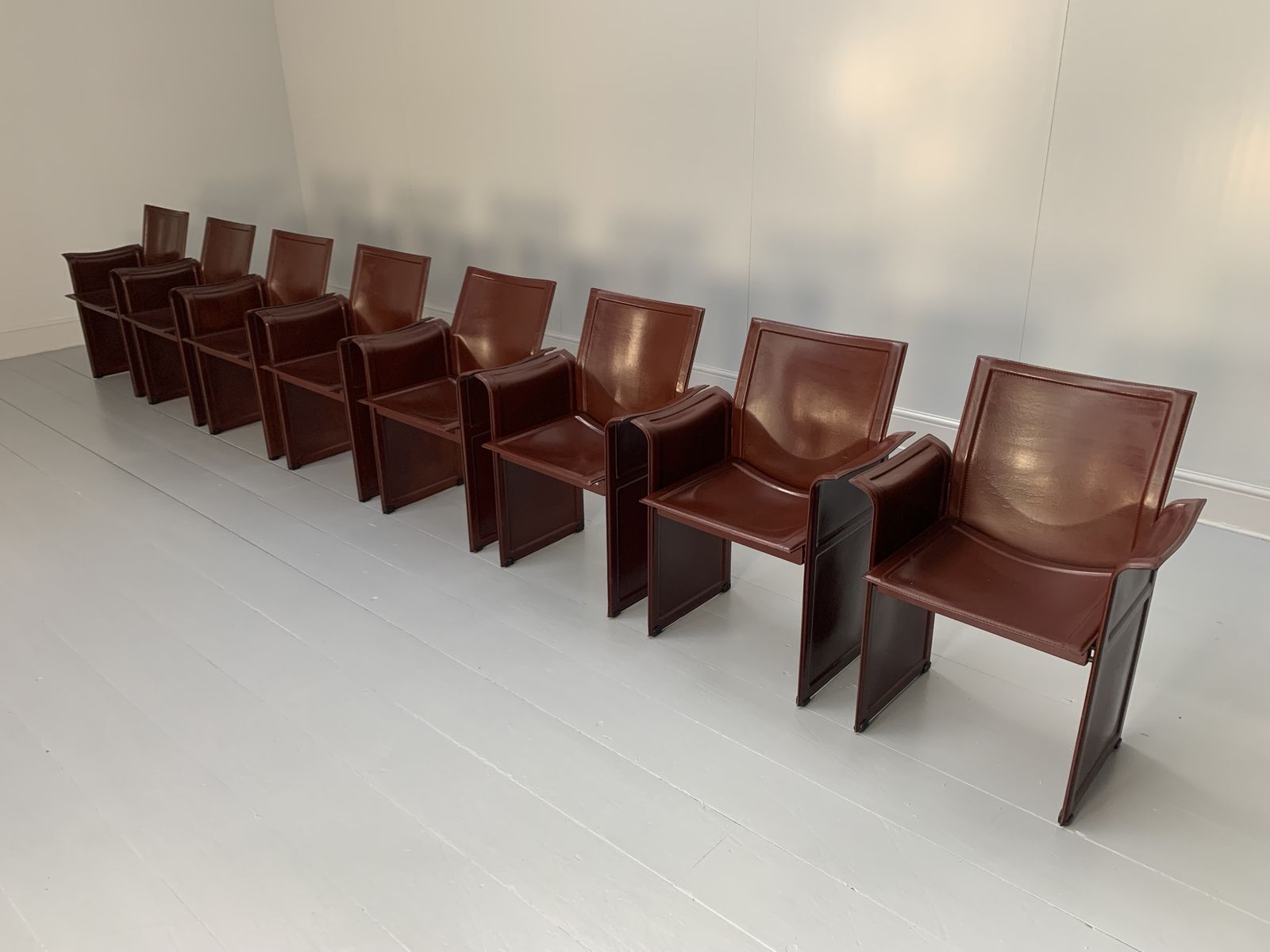8 Matteo Grassi “Korium” Dining Chairs – In Brown Coach Leather photo furniture