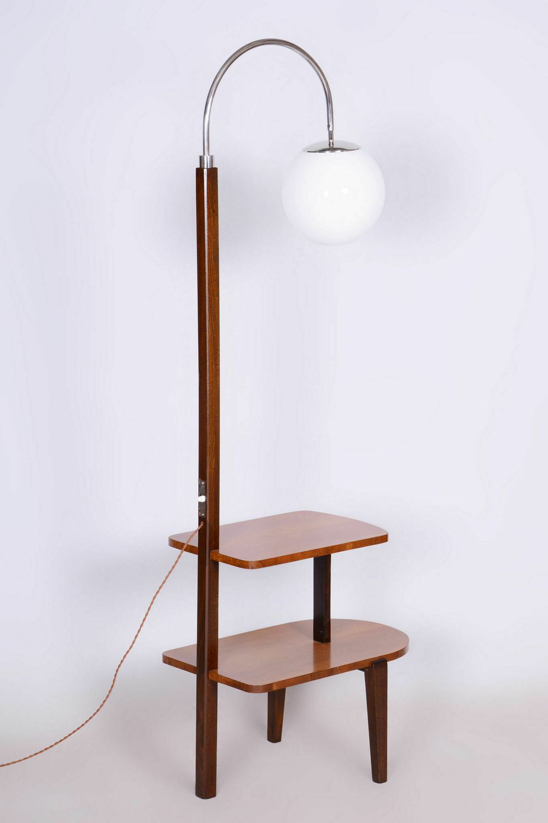 Restored Artdeco Floor Lamp, J. Halabala, Up Zavody, Beech, Walnut, Czechia, 1930s photo vintage