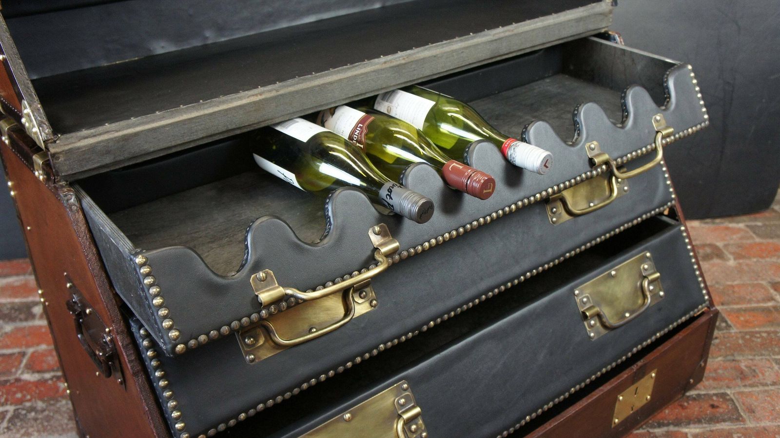 Bespoke Antique Steamer Trunk Wine Table Storage photo vintage