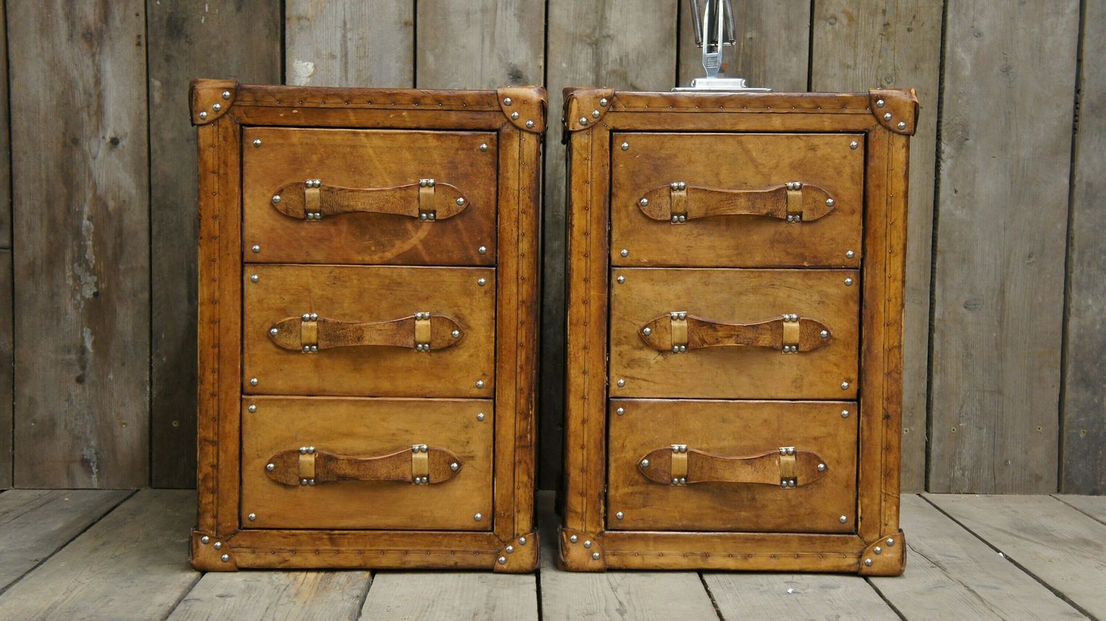 Luxury Leather Hand Dyed London Tan Nightstands Draws Bedroom Furniture Home Decor Furnishings photo furniture