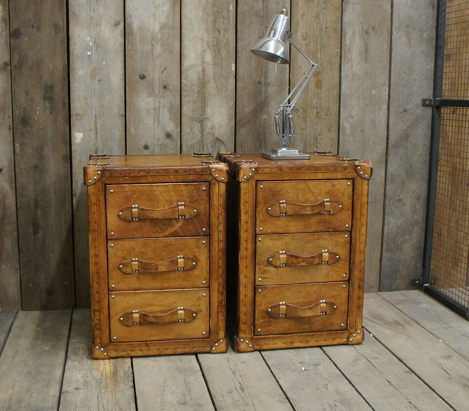 Luxury Leather Hand Dyed London Tan Nightstands Draws Bedroom Furniture Home Decor Furnishings photo Furniture