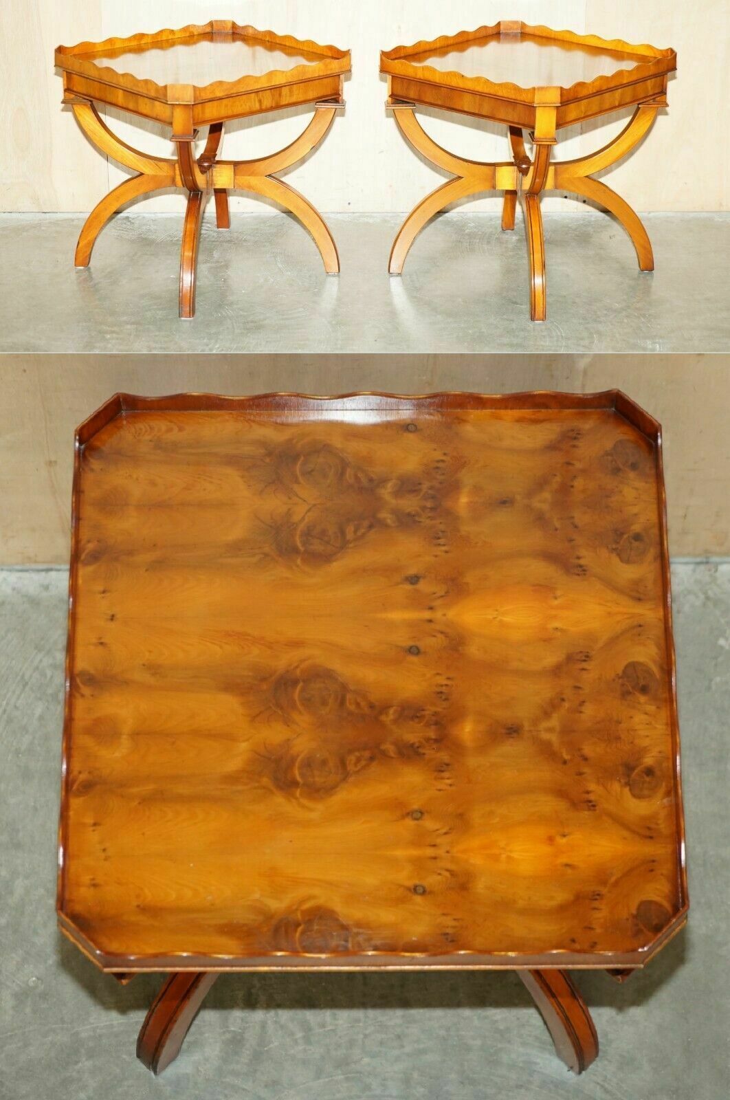 Pair Of Bevan Funnell England Burr Yew Side Tables Each With A Signle Drawer