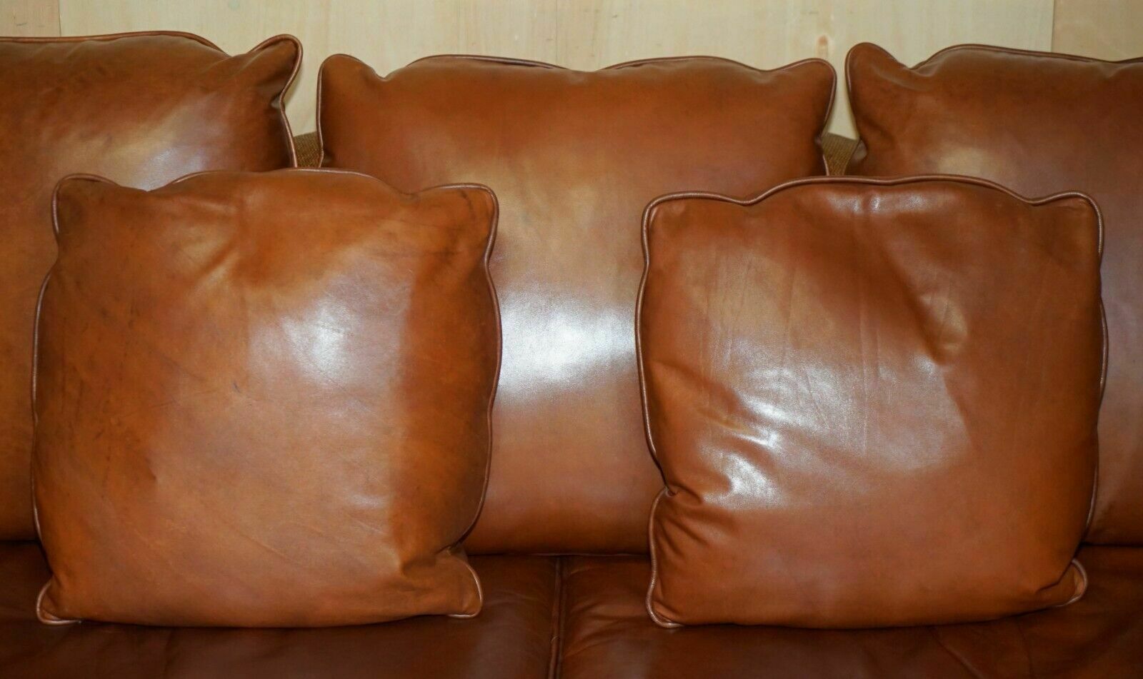 6950.0 Rare Pair Of Thomasville Safari Brown Leather Woven Sofas Part Of Large Suite photo