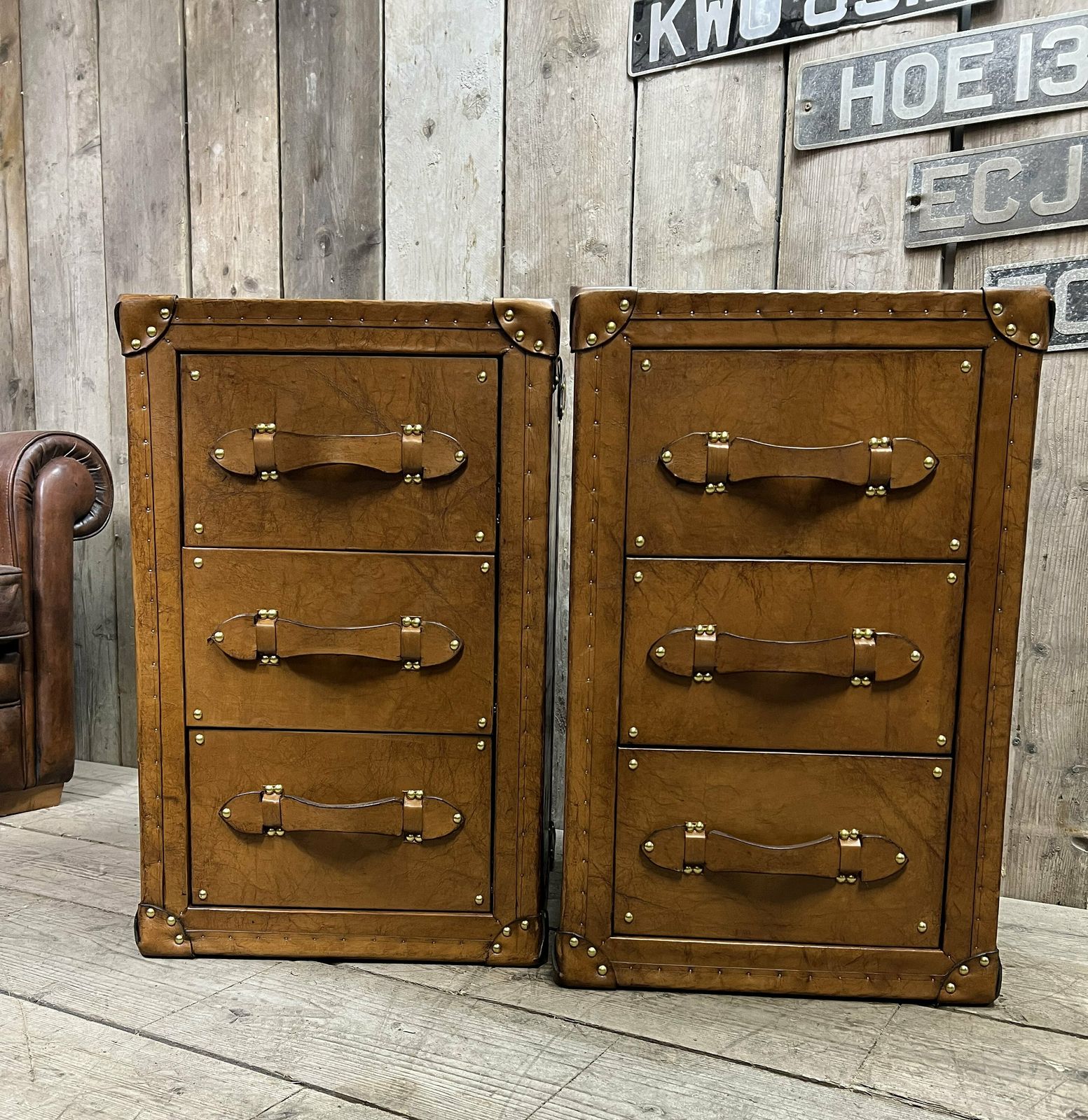 Bedroom Furniture, Home Decor, Luxury Tan Leather Nightstands, Vanities
