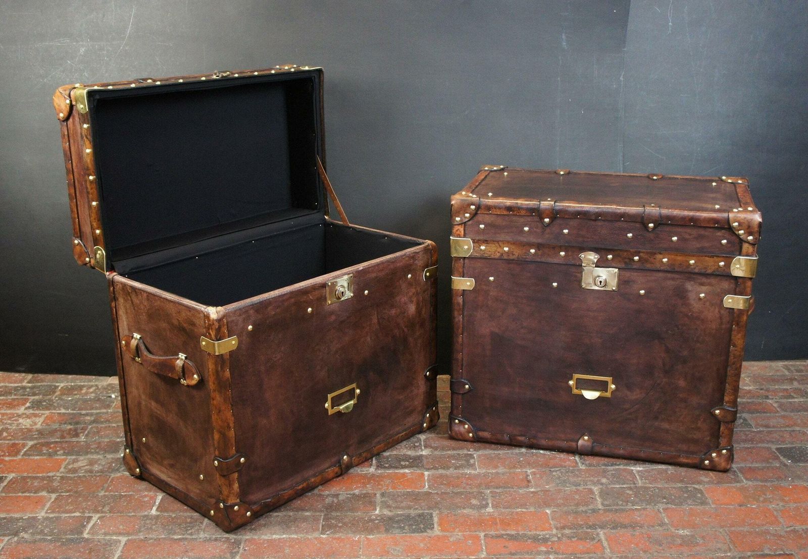 Real Leather Travel Trunks, End Table Trunks , Leather Chests , Room Decor , Home Furnishings photo furniture