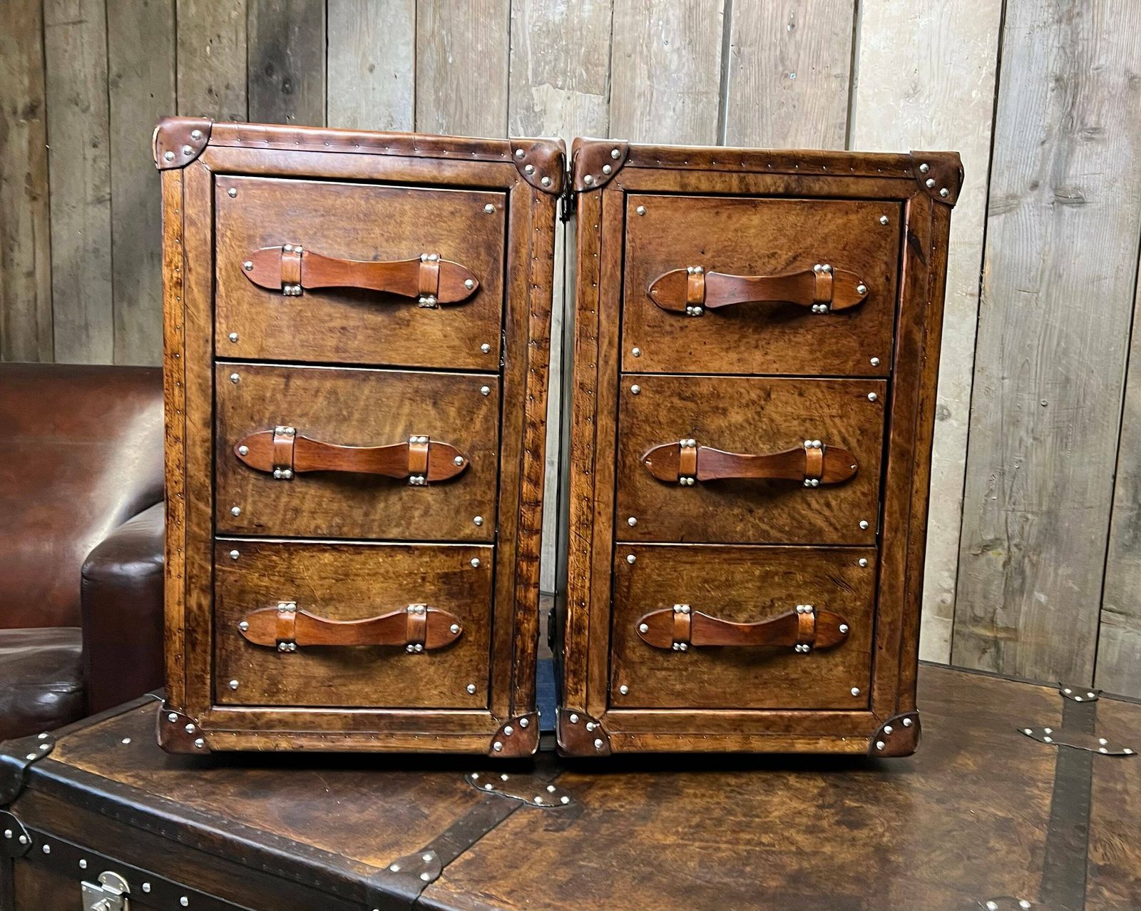 photo for sale Tall Boy Handmade Hand Dyed Bridle Leather Occasional Nightstands Bedroom Decor End Tables