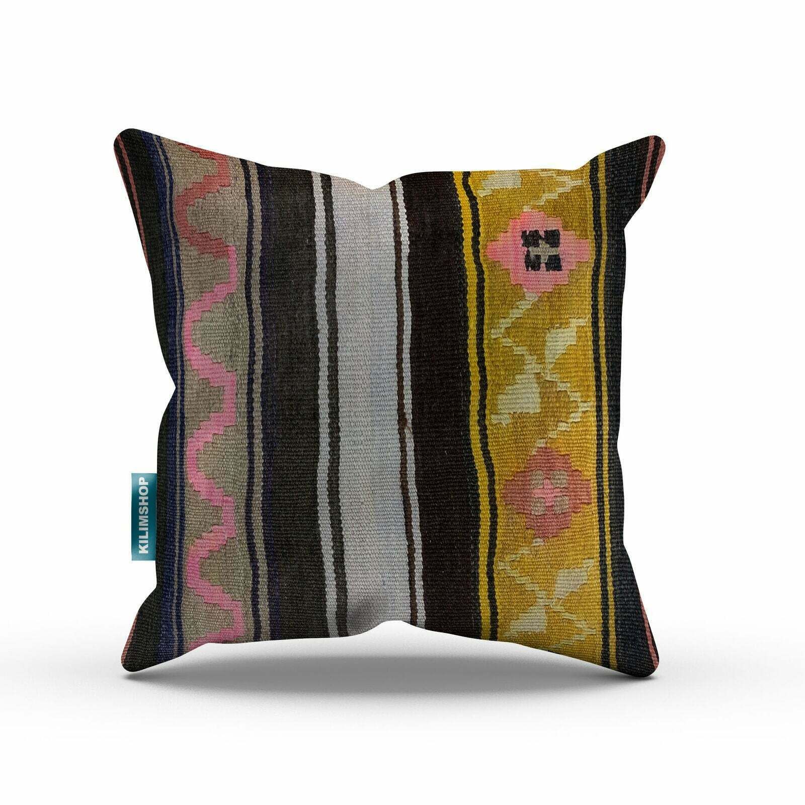 Vintage Kilim Cushion Cover 60x60 Cm Square Wool Kelim Pillow Moroccan Decor photo furniture