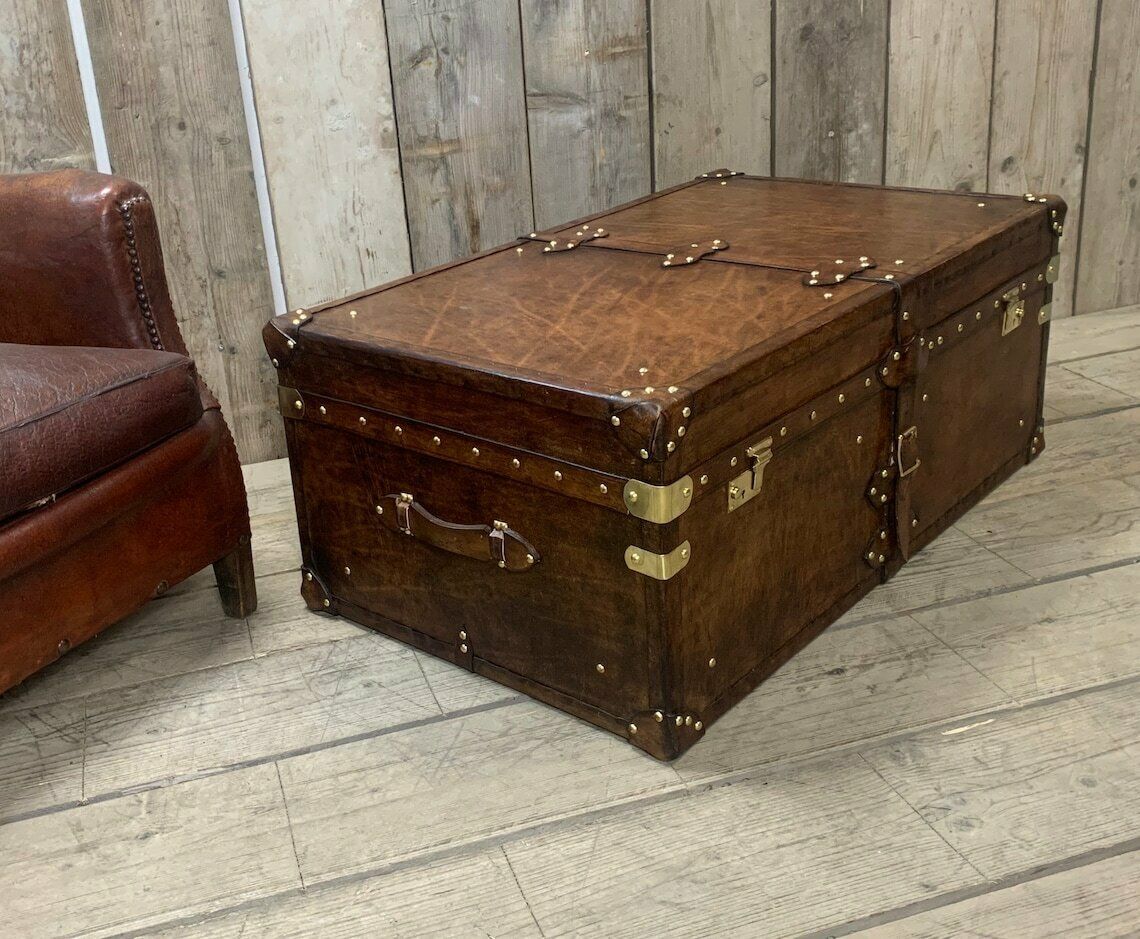 Room Decor Home Furnishings Large Leather Coffee Table Trunk photo Furniture