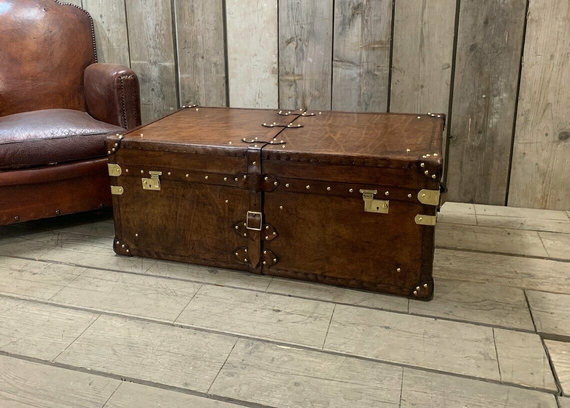 Room Decor Home Furnishings Large Leather Coffee Table Trunk photo buy