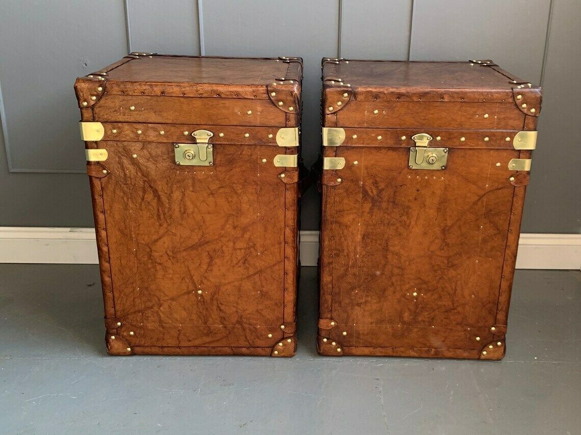 Library End Table Leather Colonial British Travel Trunks Room Decor photo buy