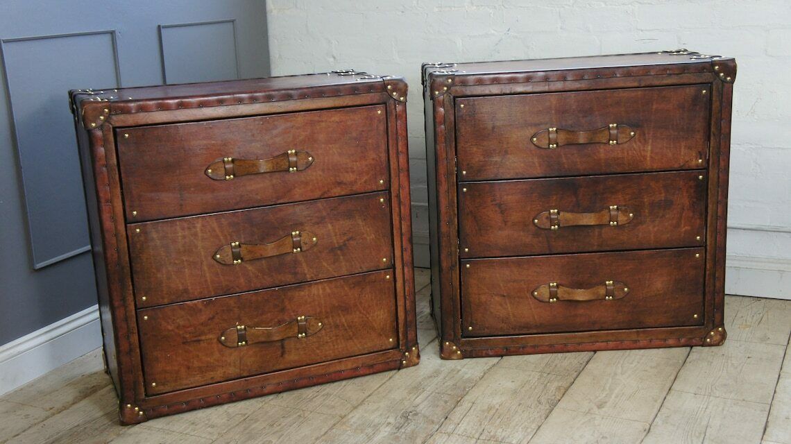 Luxury Leather 3 Draw Bedroom Cabinets Bedroom Decor Home Furnishings End Tables photo for sale