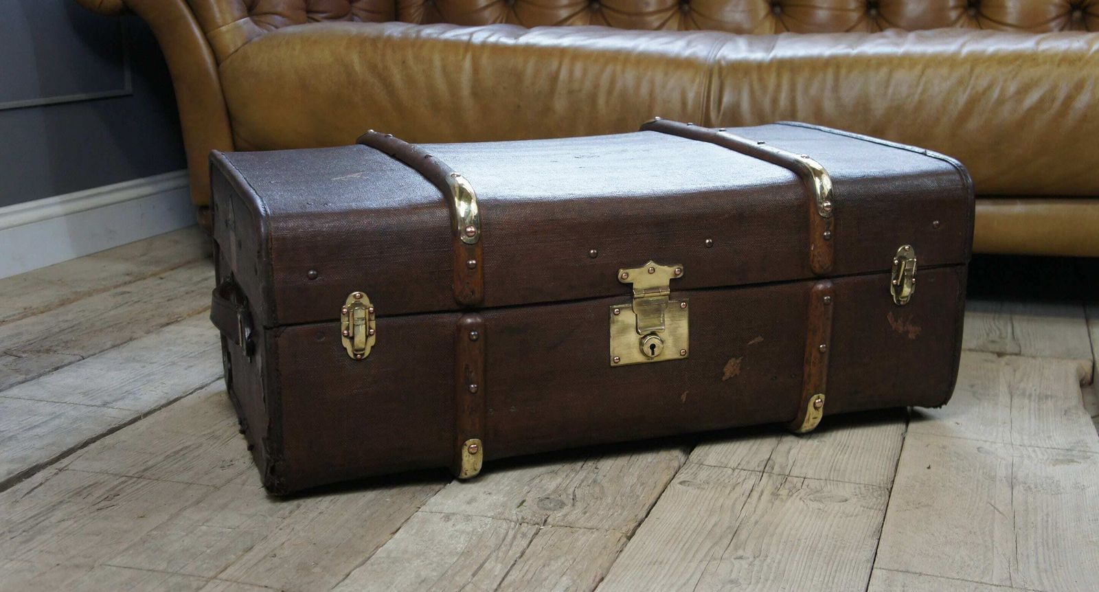 English Wood And Banded Travel Trunk photo Furniture