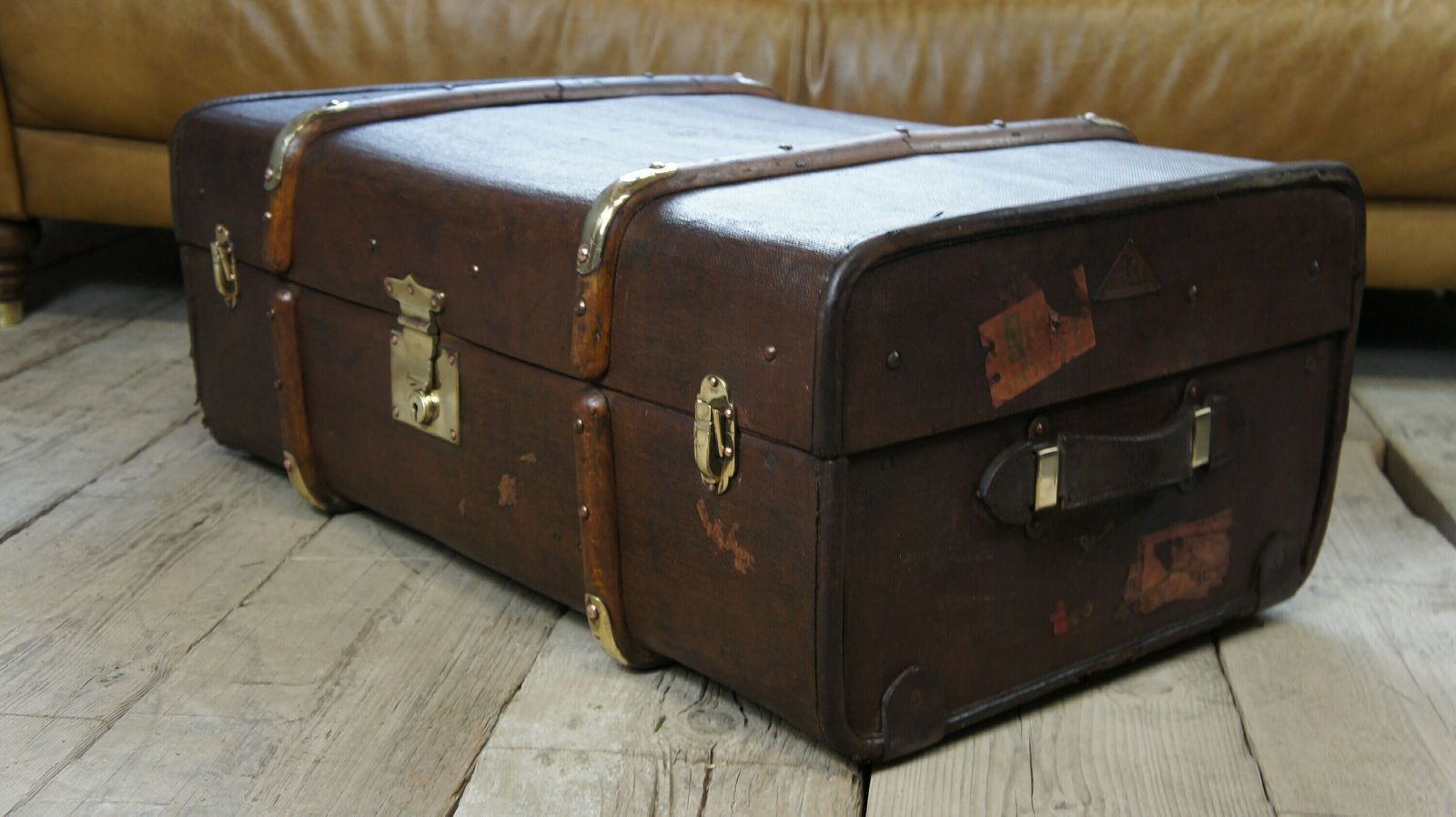 English Wood And Banded Travel Trunk photo buy