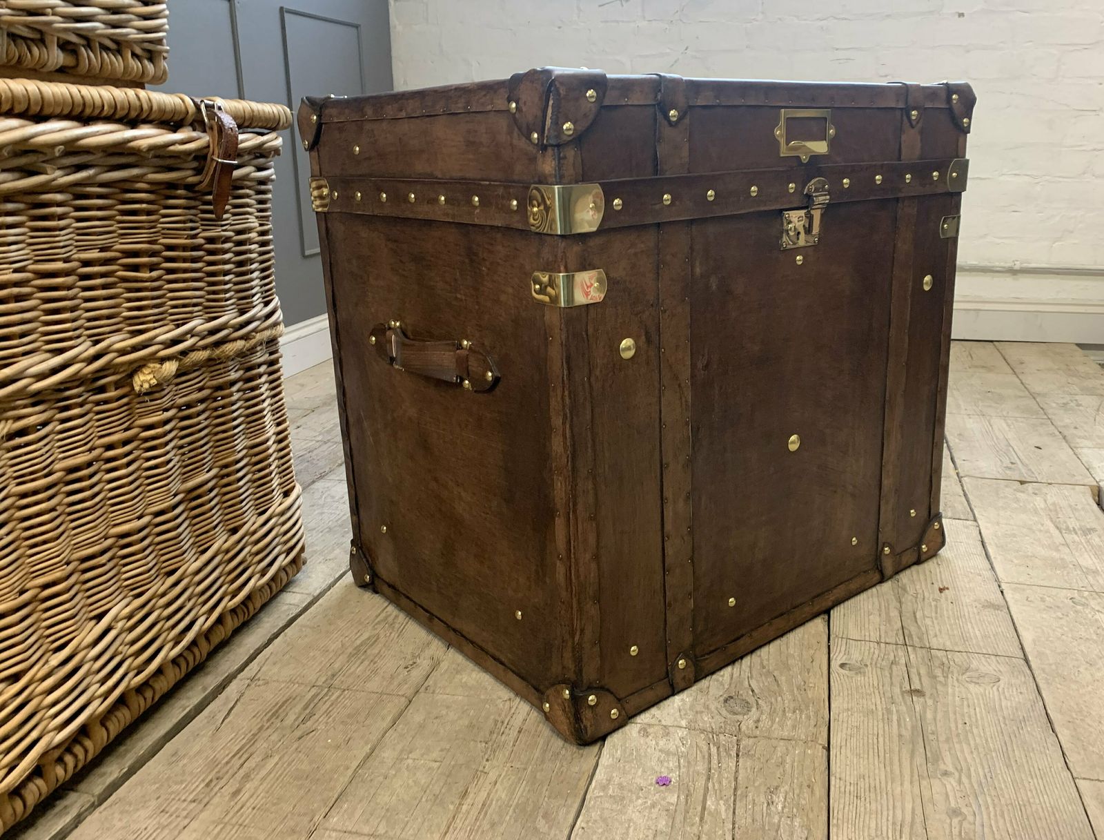 photo for sale End Table Occasional Side Table In A Colonial English Travel Trunk Style