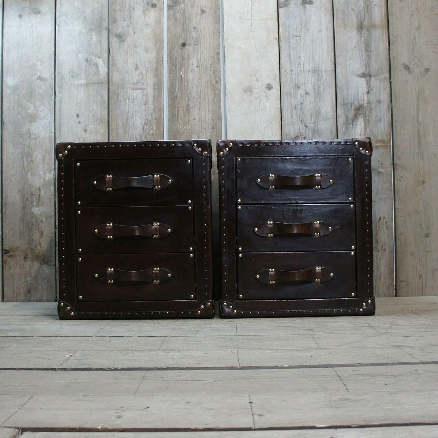 Chestnut Brown Luxury Leather Nightstands , Bedroom Decor , Bedroom Furniture
