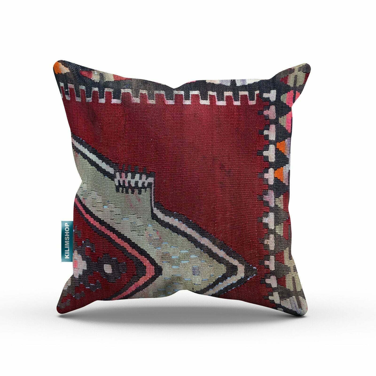 Turkish Kilim Cushion Cover 60x60 Cm Square Wool Kelim Pillow Moroccan  66380 photo vinterior