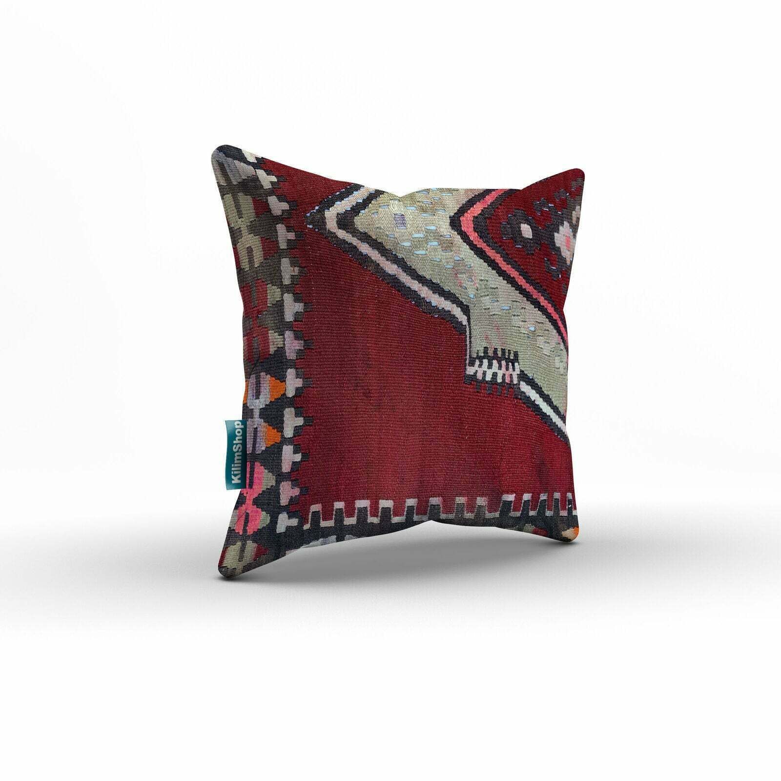 Turkish Kilim Cushion Cover 60x60 Cm Square Wool Kelim Pillow Moroccan  66380 photo vintage