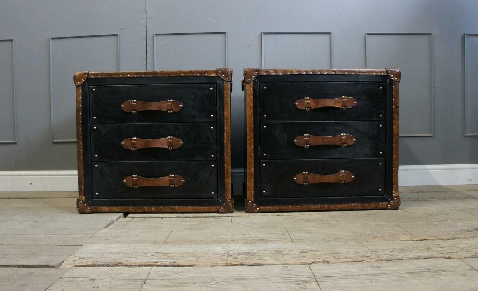 Luxury Black Leather & Tan Leather Occasional Night Stands Bedroom Decor Interiors Furniture Home Furnishings Vanities