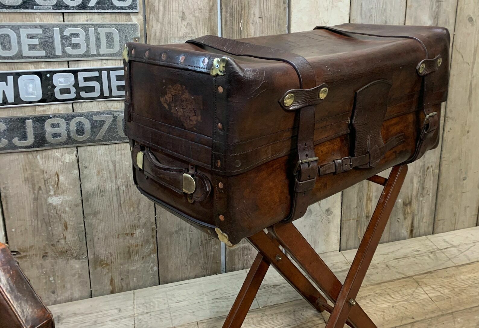 Victorian Solid Leather Antique Portmanteau Travel Trunk photo Furniture