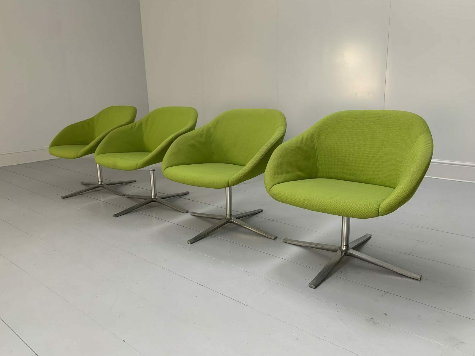 Suite Of 4 Walter Knoll “Turtle” Armchairs – In Lime Green Fabric