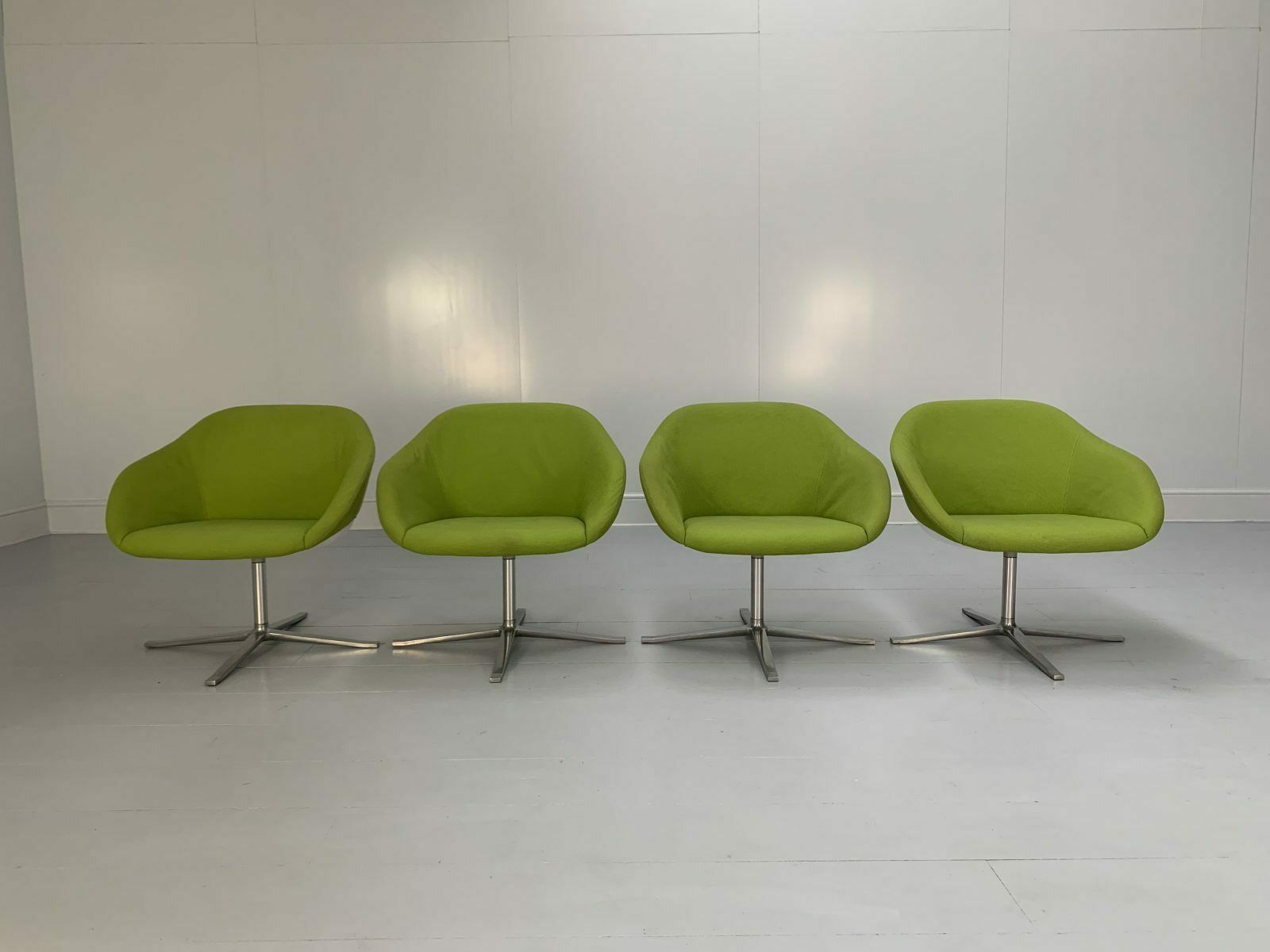 Suite Of 4 Walter Knoll “Turtle” Armchairs – In Lime Green Fabric photo furniture