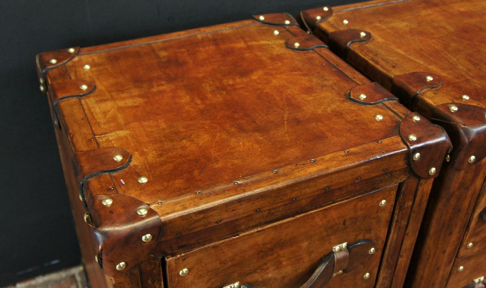 photo for sale Finest English Leather Hand Dyed Occasional Side Table Nightstand Trunks Bedroom Furniture Home Furnishings