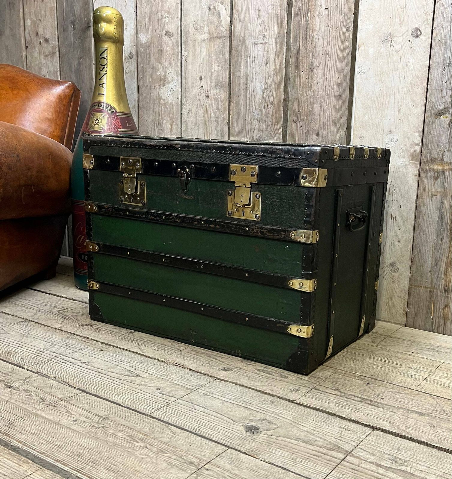 Antique Green French Steamer Trunk Bed End Blanket Box Coffee Table Home Decor photo buy