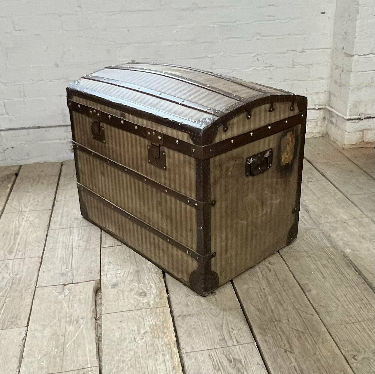 Antique Woven Fabric Steamer Trunk, Travel Chest , Room Decor , Home Interiors